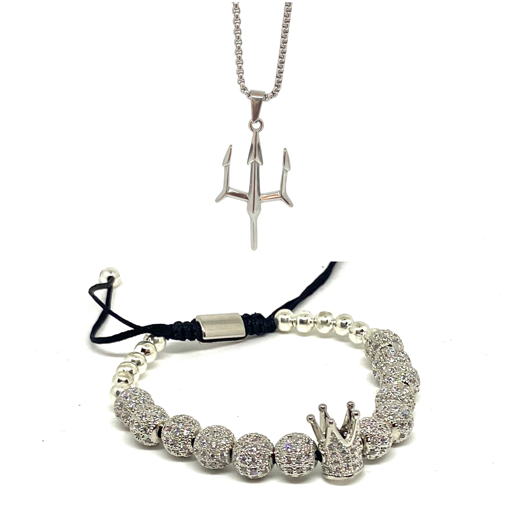 Silver Crystal Beads and Poseidon Set