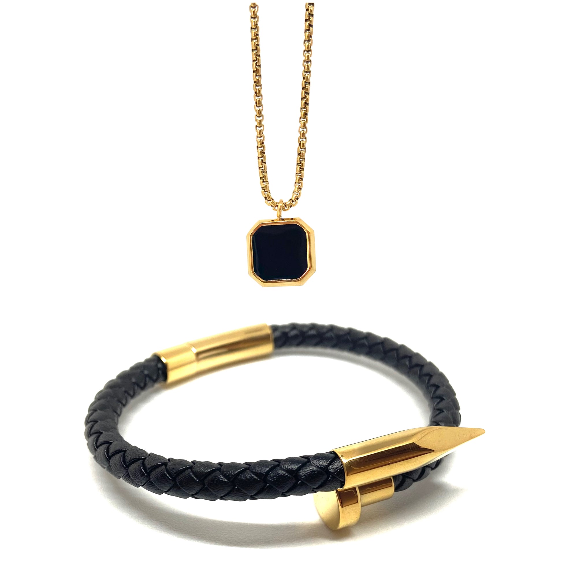 Gold Nail and Onyx Set