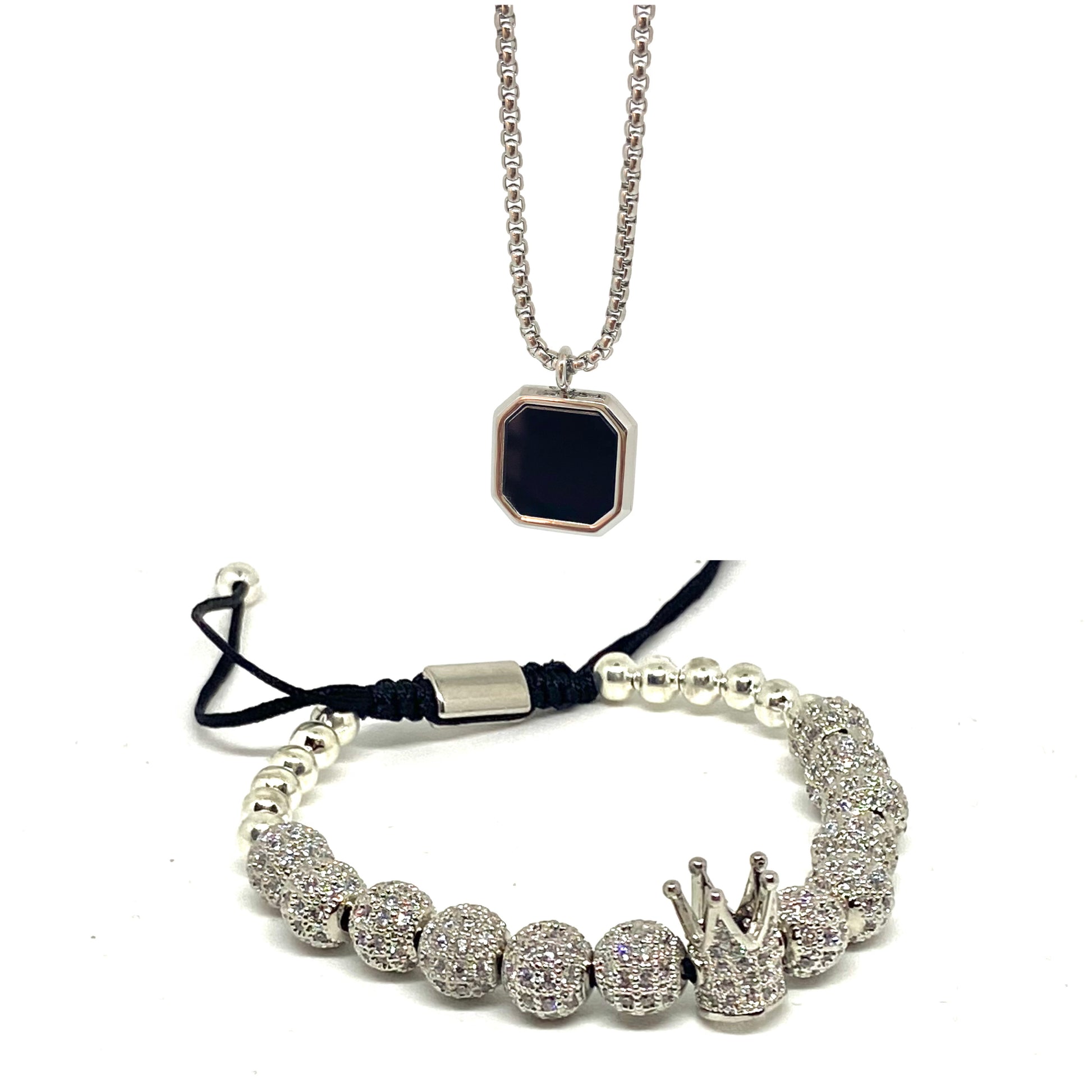 Silver Crystal Beads and Onyx Set