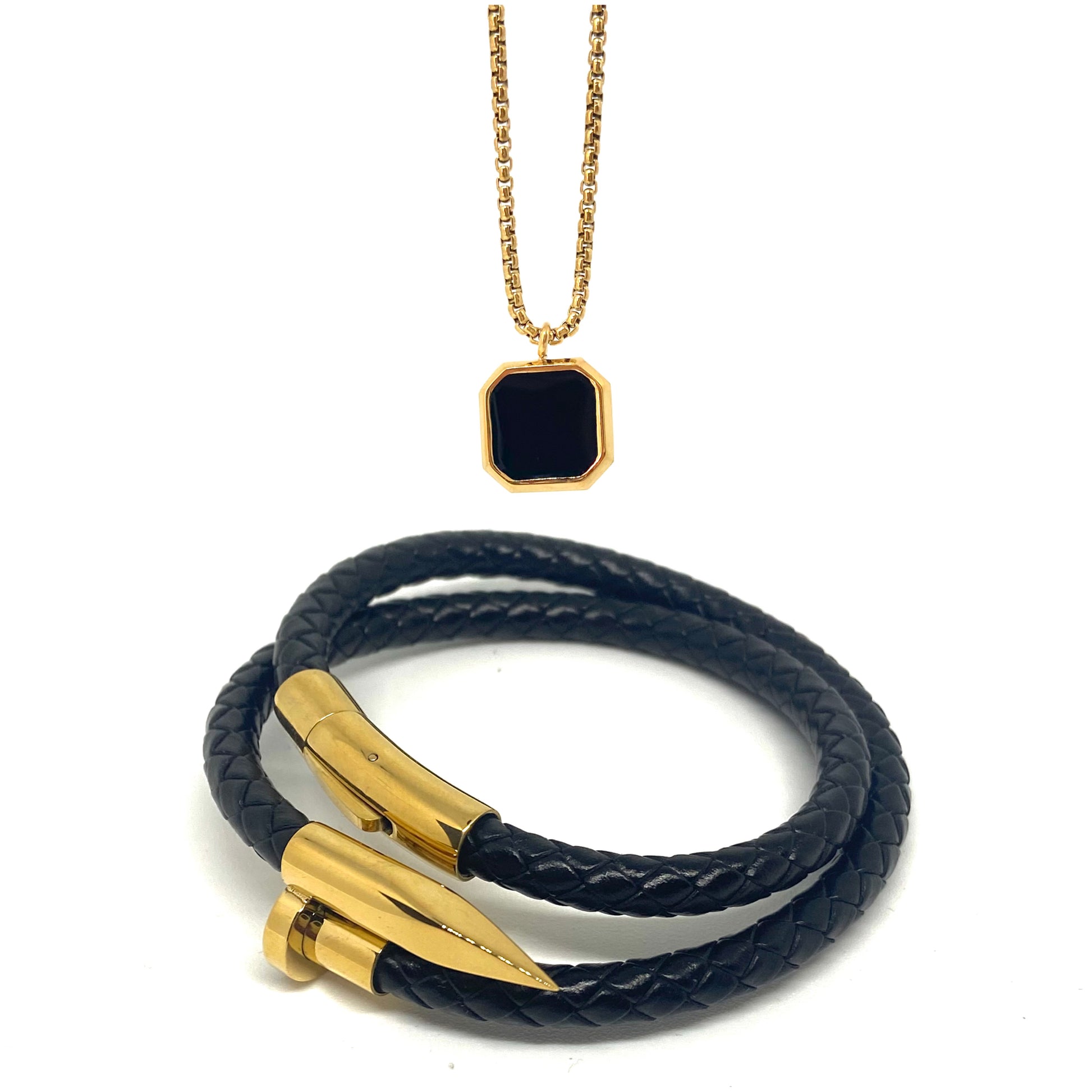 Gold Double Layered Nail and Onyx Set
