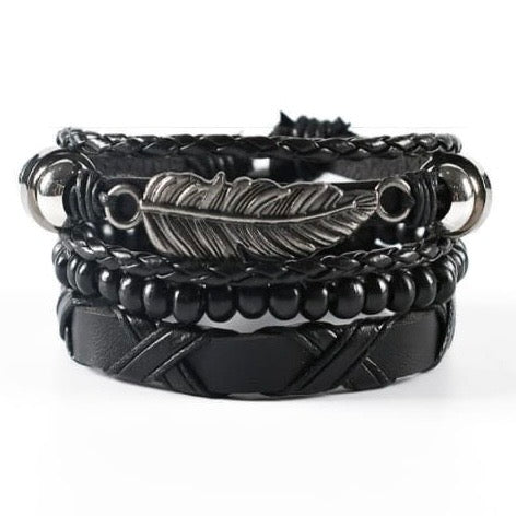 Black Feather Leather Bracelet