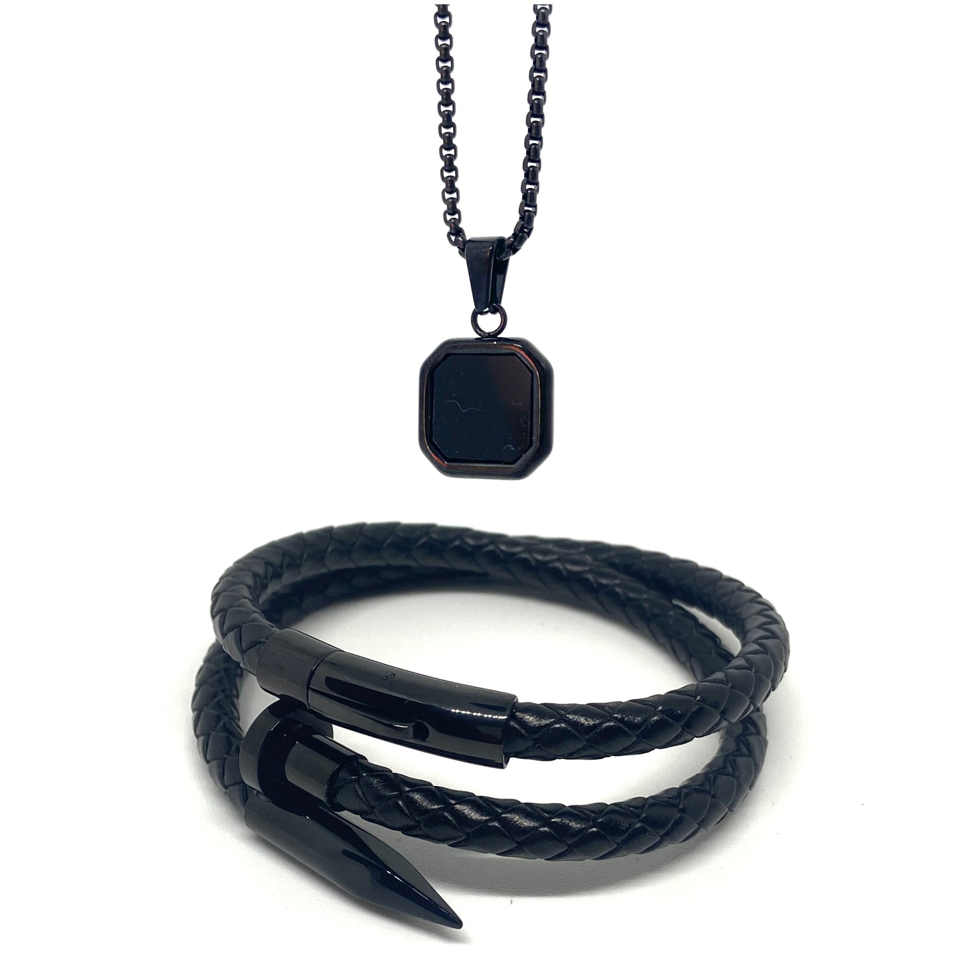 Black Double Layered Nail and Onyx Set