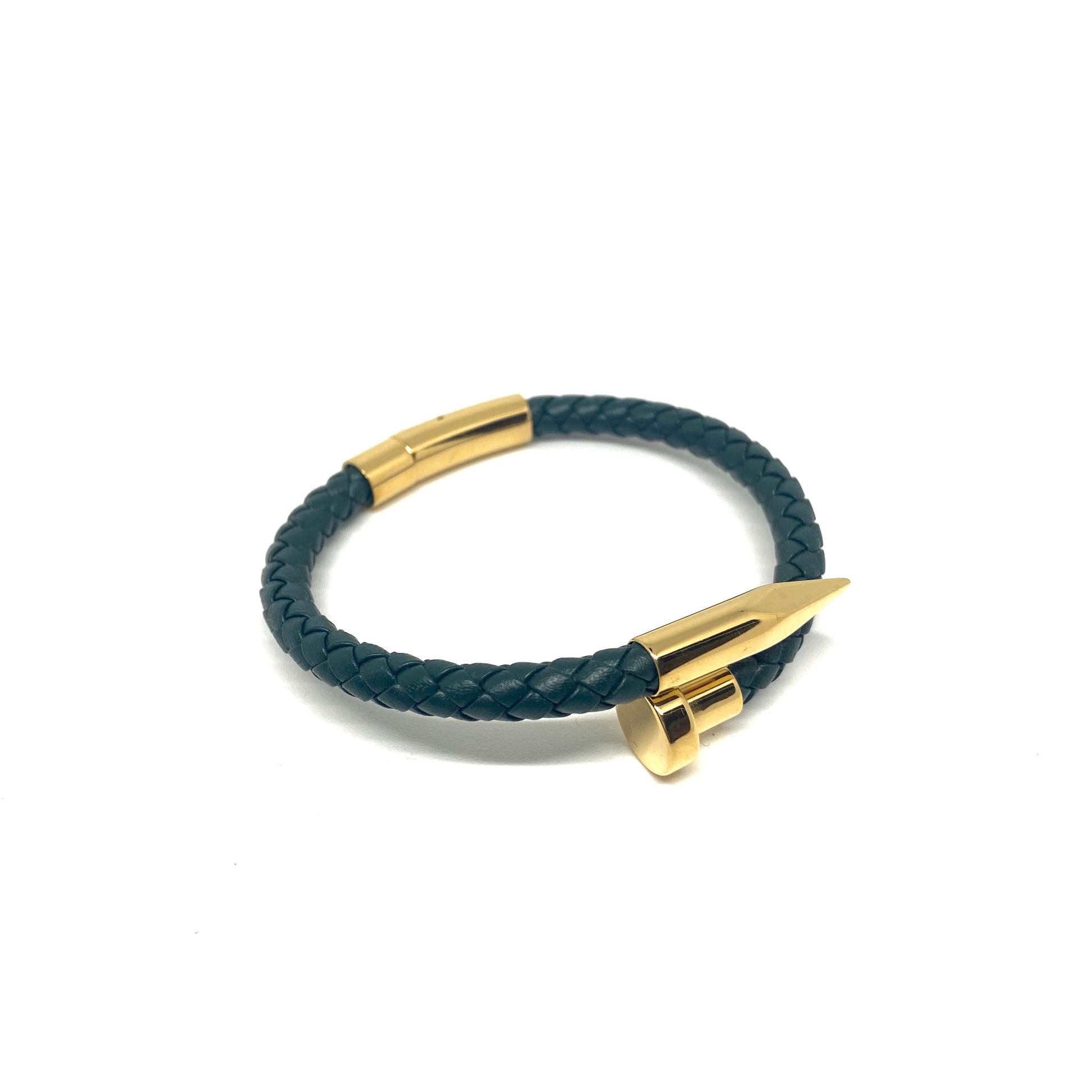 Gold Plated Olive Green Nail Bracelet