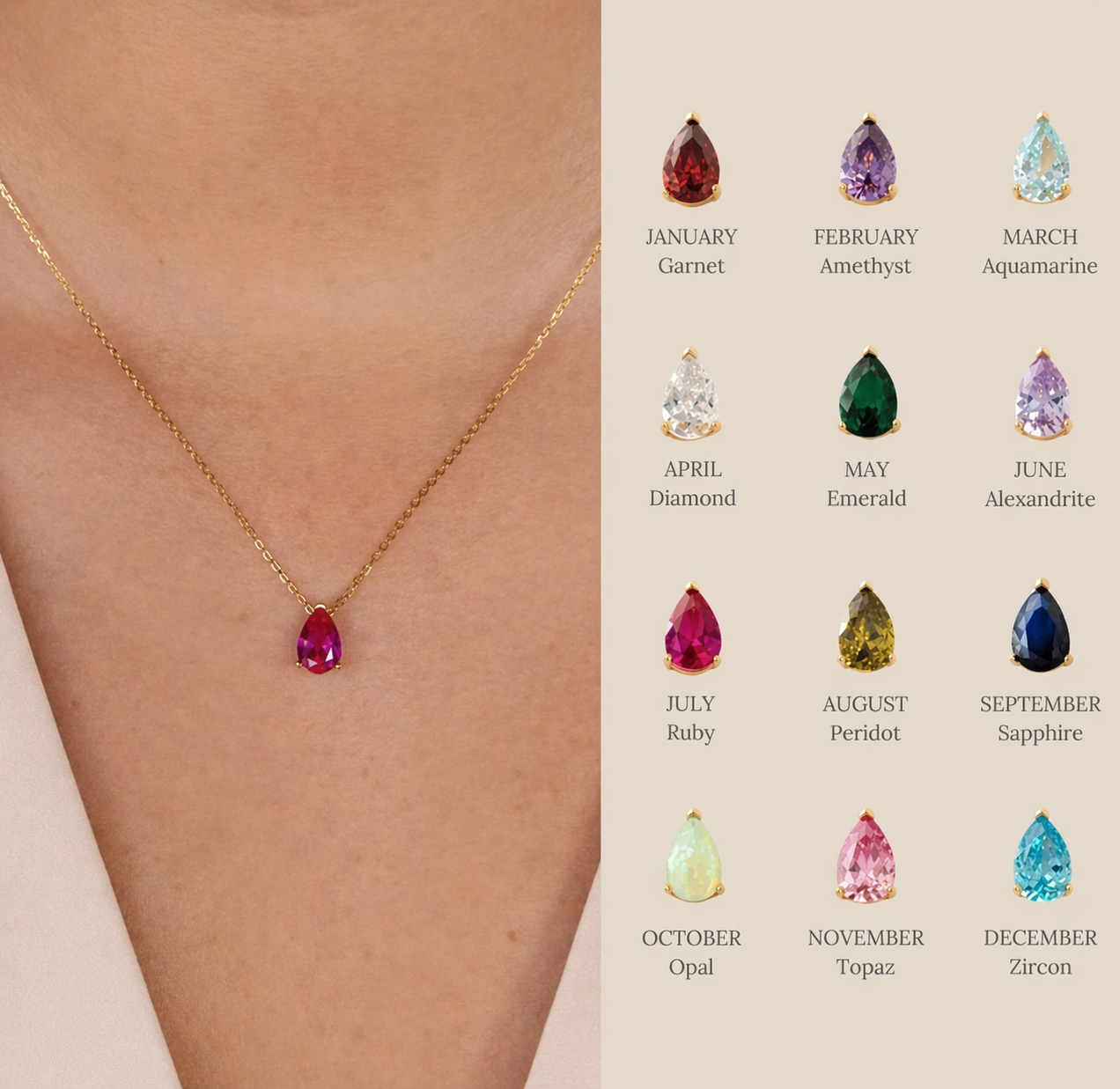 Eye-drop Birthstone Necklace