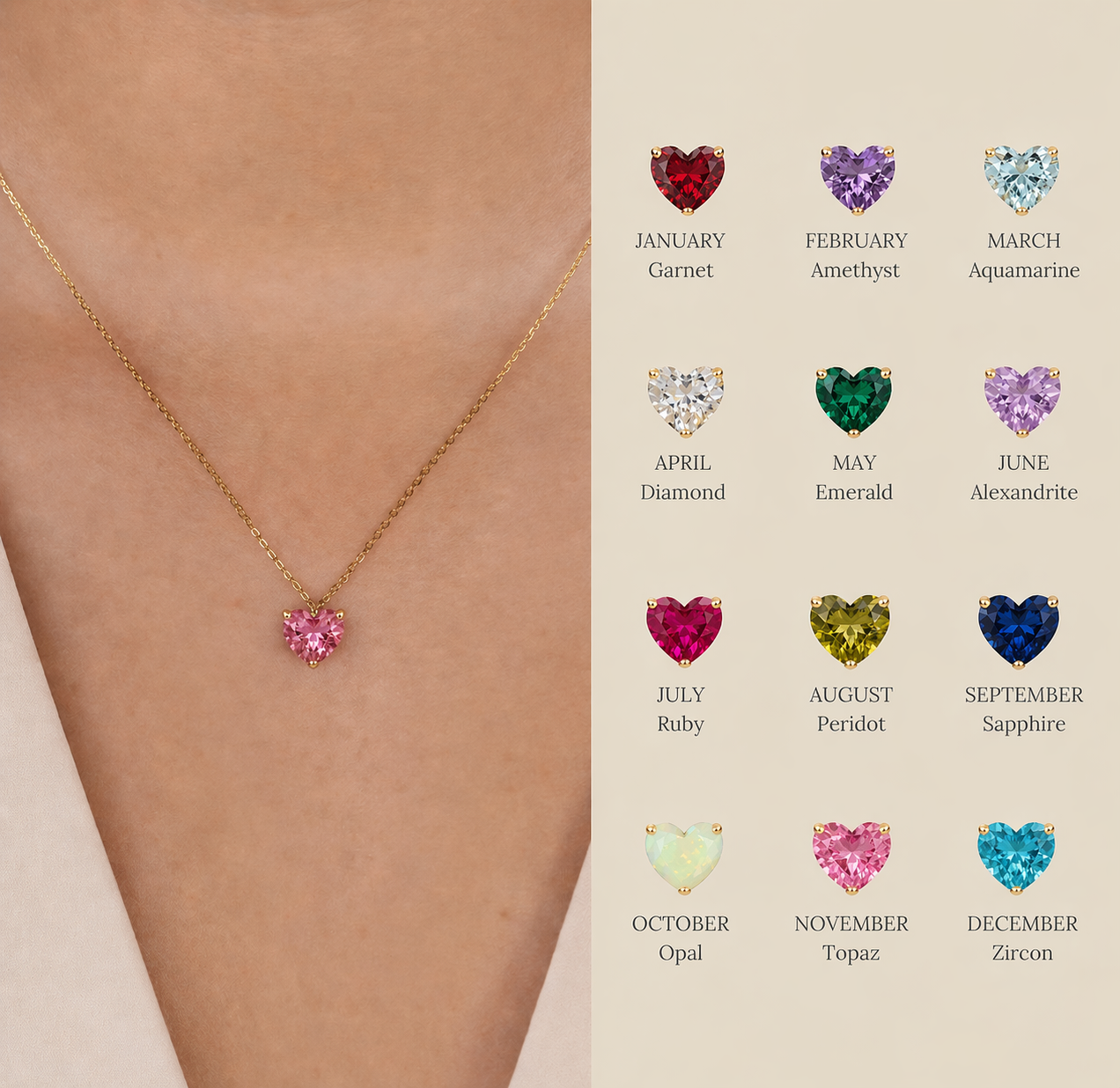 Heart Birthstone Necklace