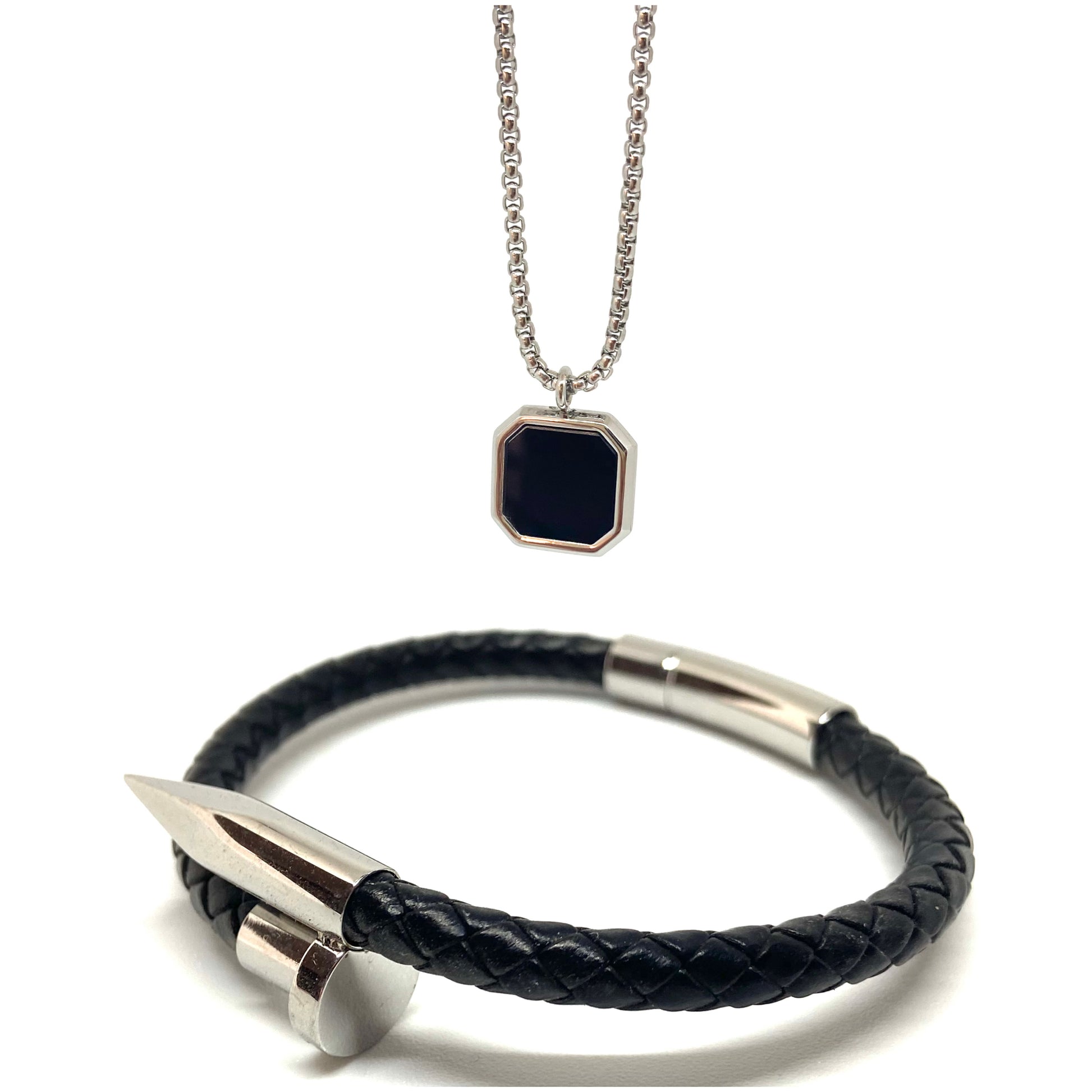 Silver Nail and Onyx Set