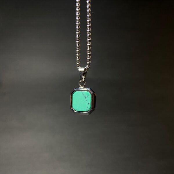 Silver Plated Ceramic Pendant Necklace (Turquoise)