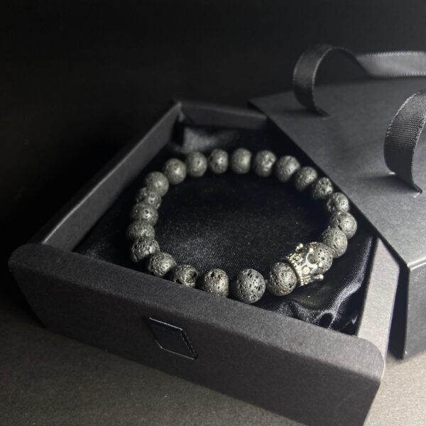 Black Lava Stones Crown Bracelet (Silver)