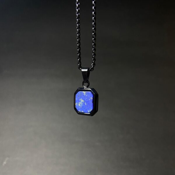 Black Plated Bright Blue Pendant Necklace