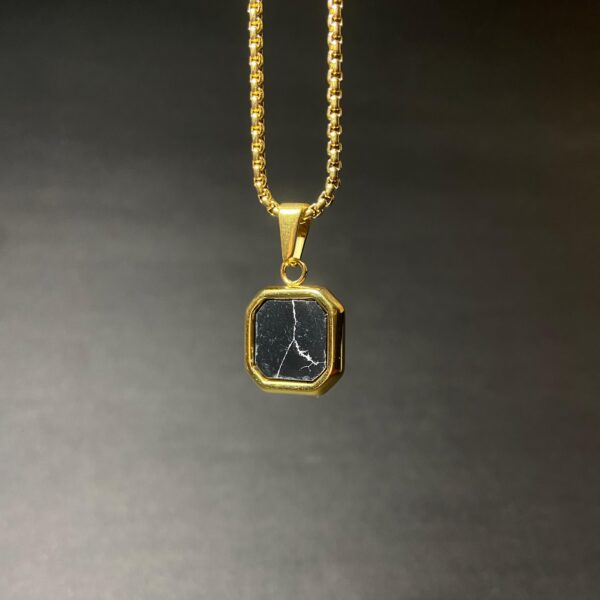 Gold Plated Black Ceramic Pendant Necklace