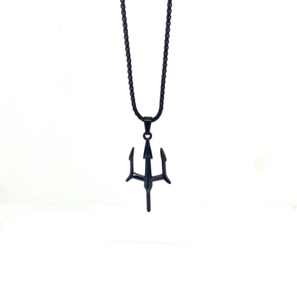 Full Black Poseidon Trident Pendant Necklace