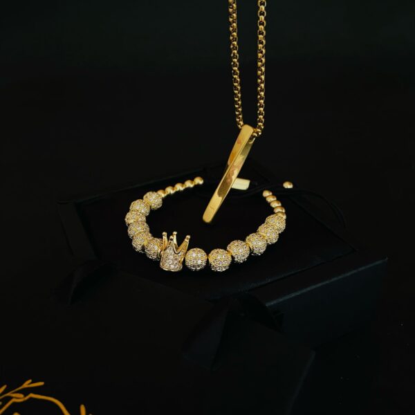 Golden Crystal Beads and Twisted Bar Set