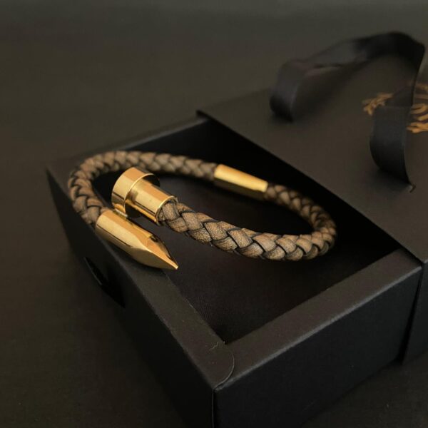 Gold Plated Brown Leather Nail Bracelet