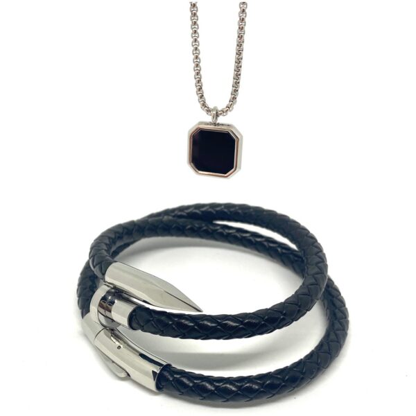 Double Layered Silver Nail and Onyx Set